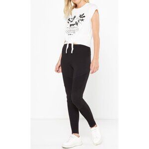 Cotton On Tranquil Moto Leggings Black Suede Velour Stretchy Edgy Tights Skinny